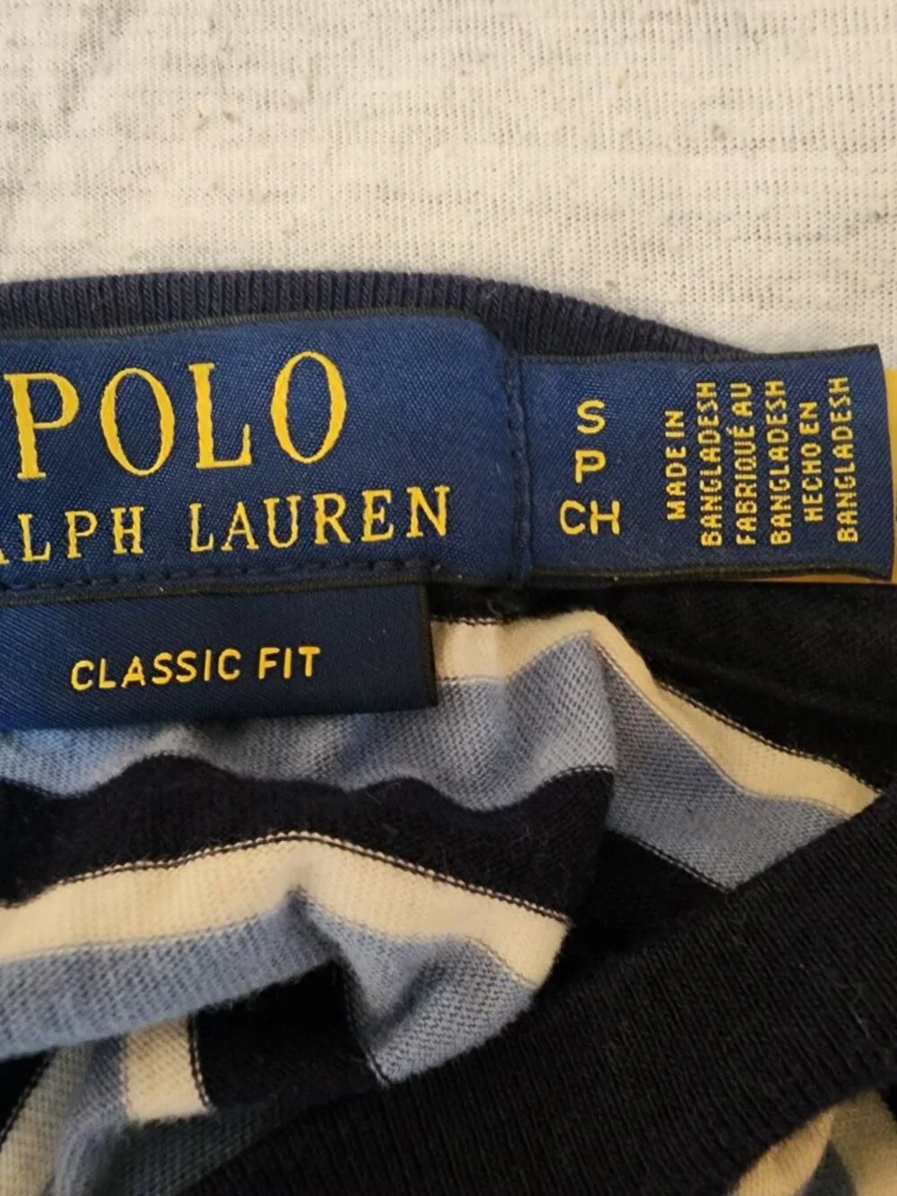 Polo Ralph Lauren Custom Slim Fit Striped Tee White Navy Blu Pony Men Size Small